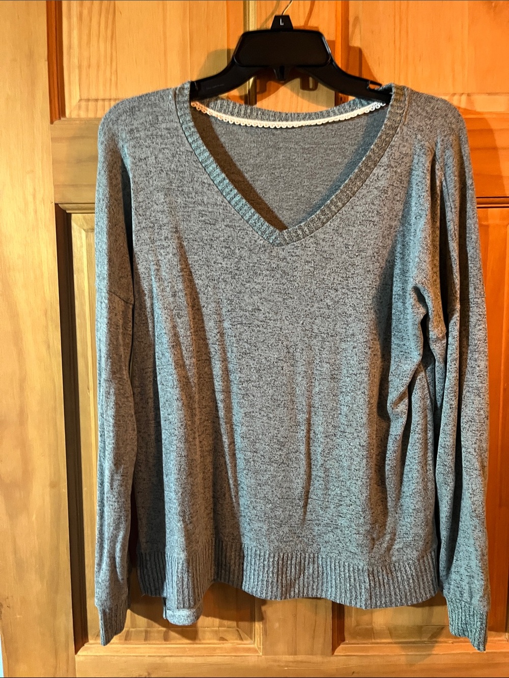 Greenish/Gray V-Neck Women's Sweater